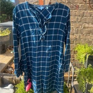 Draper James Blue Checkered Long Sleeve Dress.